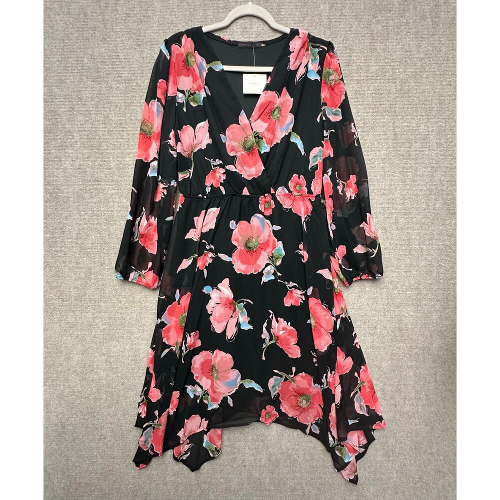 Fraiche by J Nataly Floral Faux Wrap Asymmetric Chiffon Mini Dress Size Large